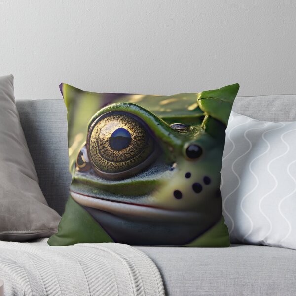 Item preview, "Enchanting Realism: Macro Artistry Captures Green Frog Amidst Lush Leafy Bokeh" designed and sold by Best-Art-32.