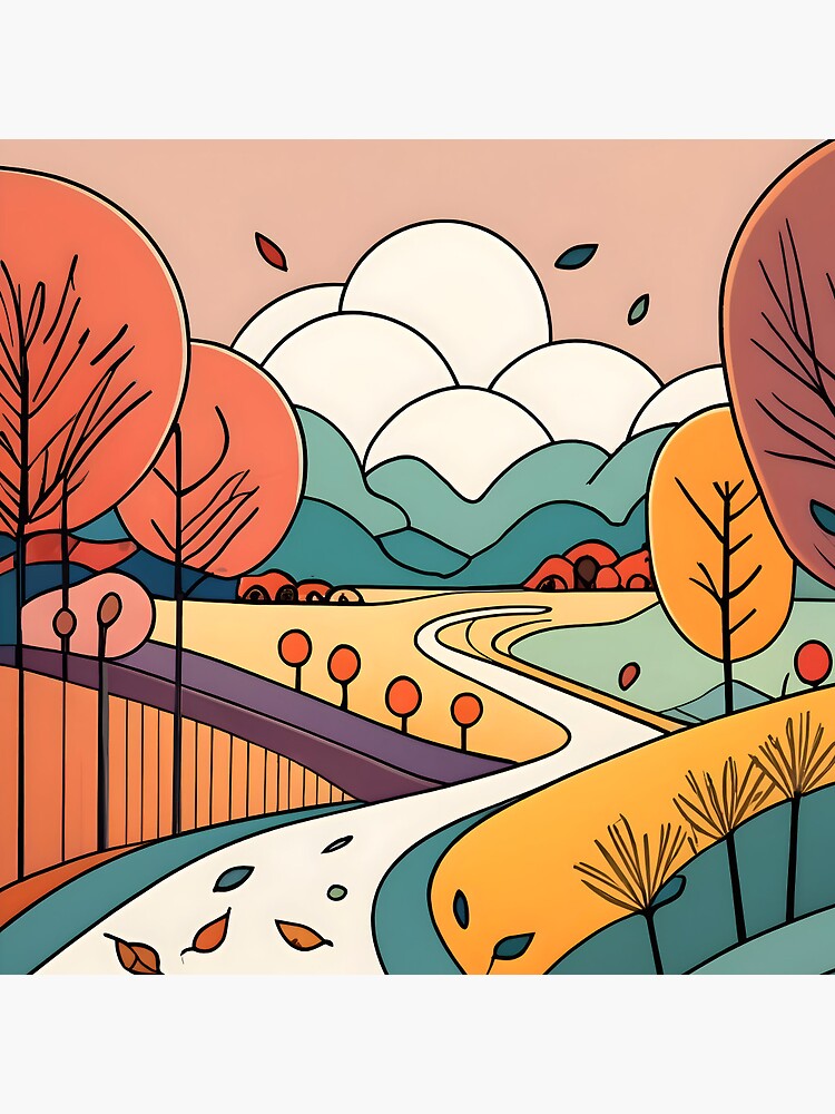 Thumbnail 3 of 3, Pin, Autumn Landscape Minimalistic Drawing designed and sold by Patricks-Art.