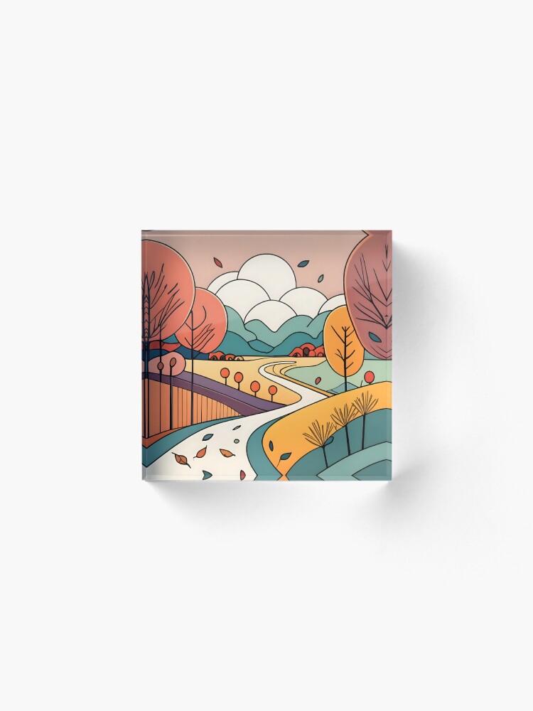 Thumbnail 2 of 5, Acrylic Block, Autumn Landscape Minimalistic Drawing designed and sold by Patricks-Art.