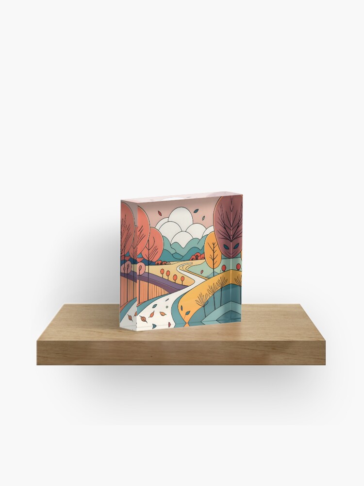 Thumbnail 1 of 5, Acrylic Block, Autumn Landscape Minimalistic Drawing designed and sold by Patricks-Art.