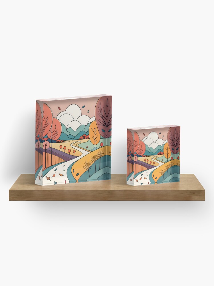 Thumbnail 4 of 5, Acrylic Block, Autumn Landscape Minimalistic Drawing designed and sold by Patricks-Art.