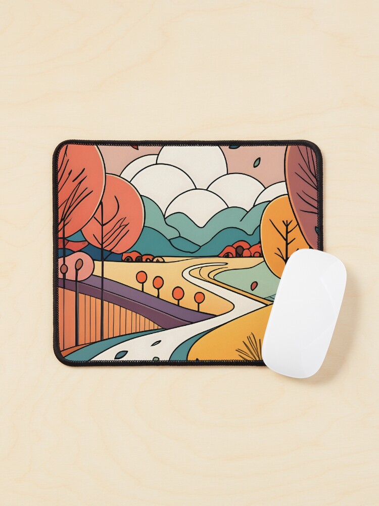 Thumbnail 1 of 5, Mouse Pad, Autumn Landscape Minimalistic Drawing designed and sold by Patricks-Art.