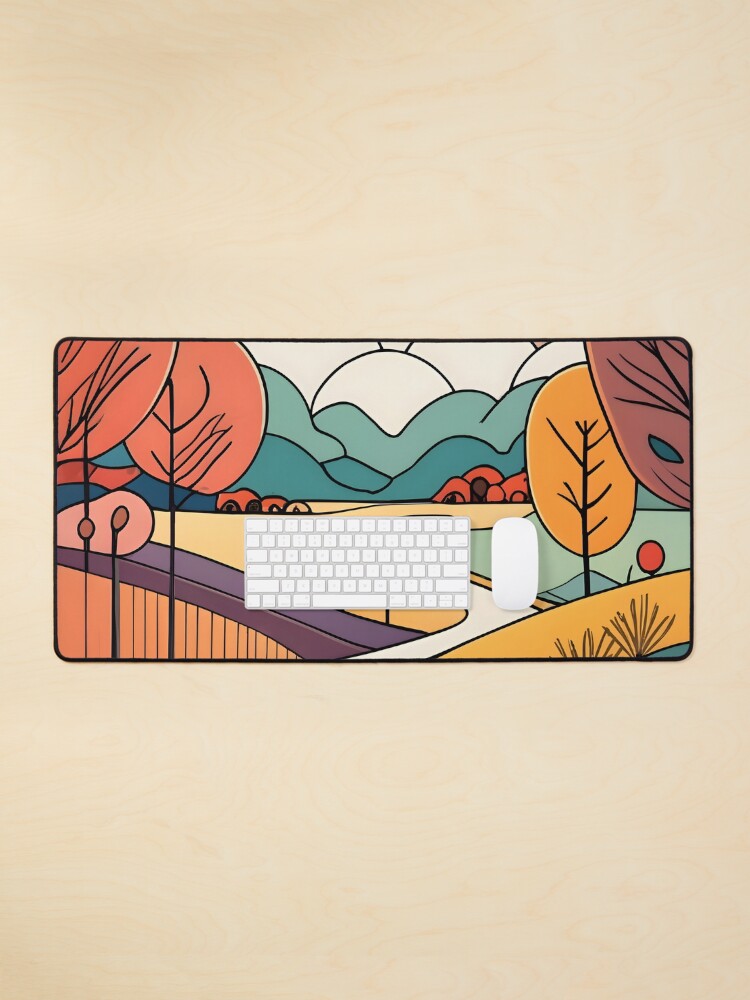 Thumbnail 1 of 5, Mouse Pad, Autumn Landscape Minimalistic Drawing designed and sold by Patricks-Art.