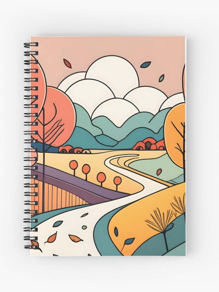 Thumbnail 1 of 3, Journal, Autumn Landscape Minimalistic Drawing designed and sold by Patricks-Art.