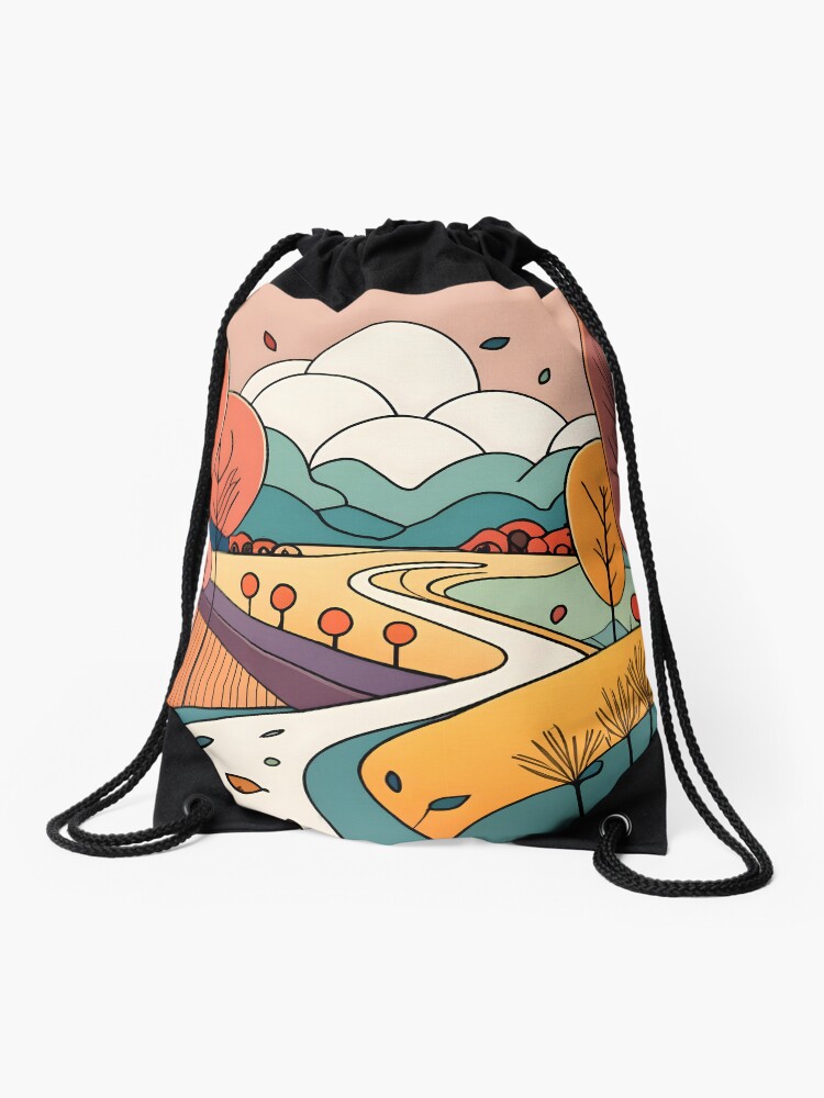 Thumbnail 1 of 3, Drawstring Bag, Autumn Landscape Minimalistic Drawing designed and sold by Patricks-Art.
