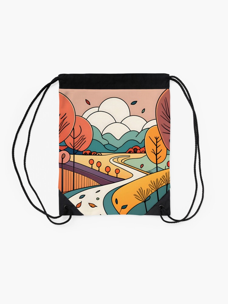 Thumbnail 2 of 3, Drawstring Bag, Autumn Landscape Minimalistic Drawing designed and sold by Patricks-Art.