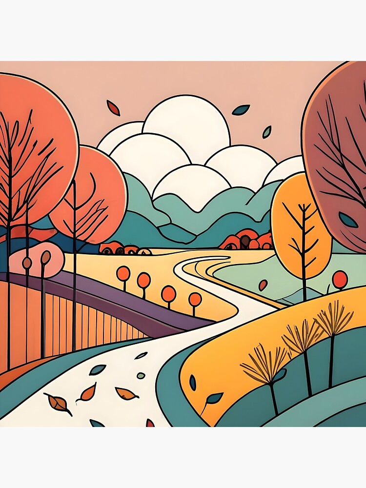 Thumbnail 4 of 4, Pillow, Autumn Landscape Minimalistic Drawing designed and sold by Patricks-Art.