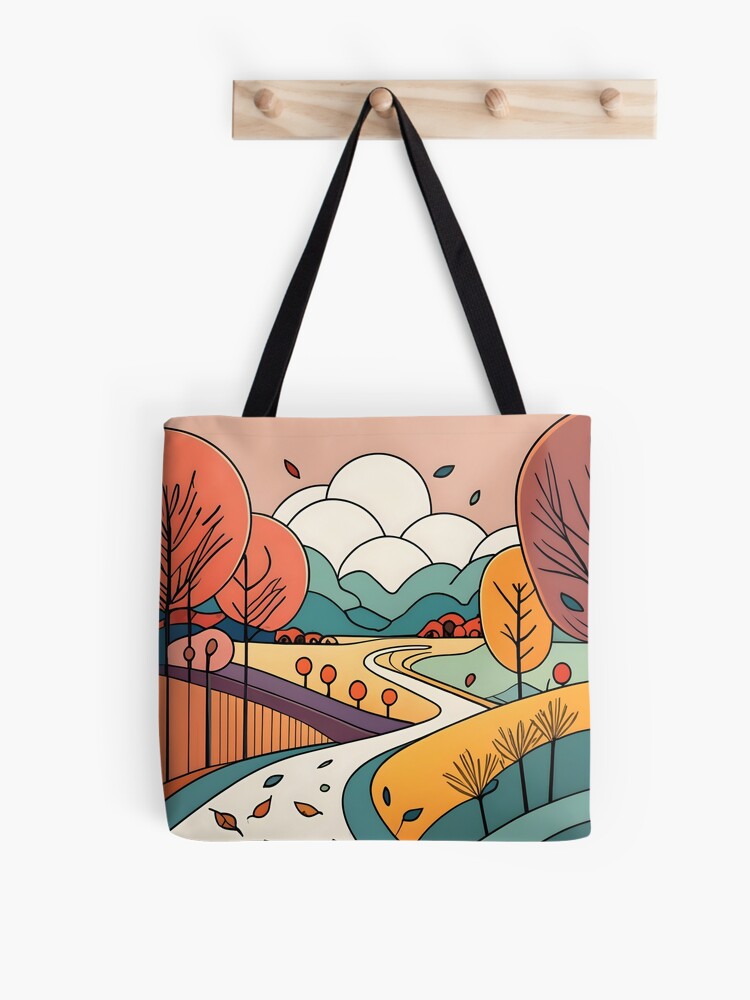 Thumbnail 1 of 2, Tote Bag, Autumn Landscape Minimalistic Drawing designed and sold by Patricks-Art.