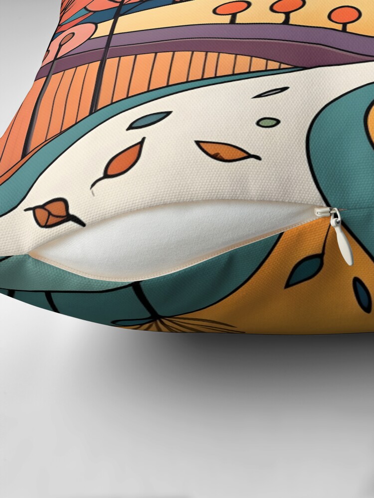 Thumbnail 2 of 4, Pillow, Autumn Landscape Minimalistic Drawing designed and sold by Patricks-Art.