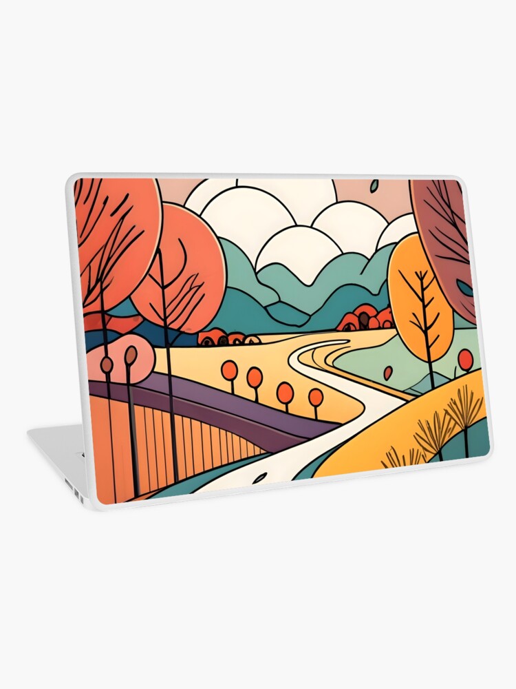 Thumbnail 1 of 2, Laptop Skin, Autumn Landscape Minimalistic Drawing designed and sold by Patricks-Art.