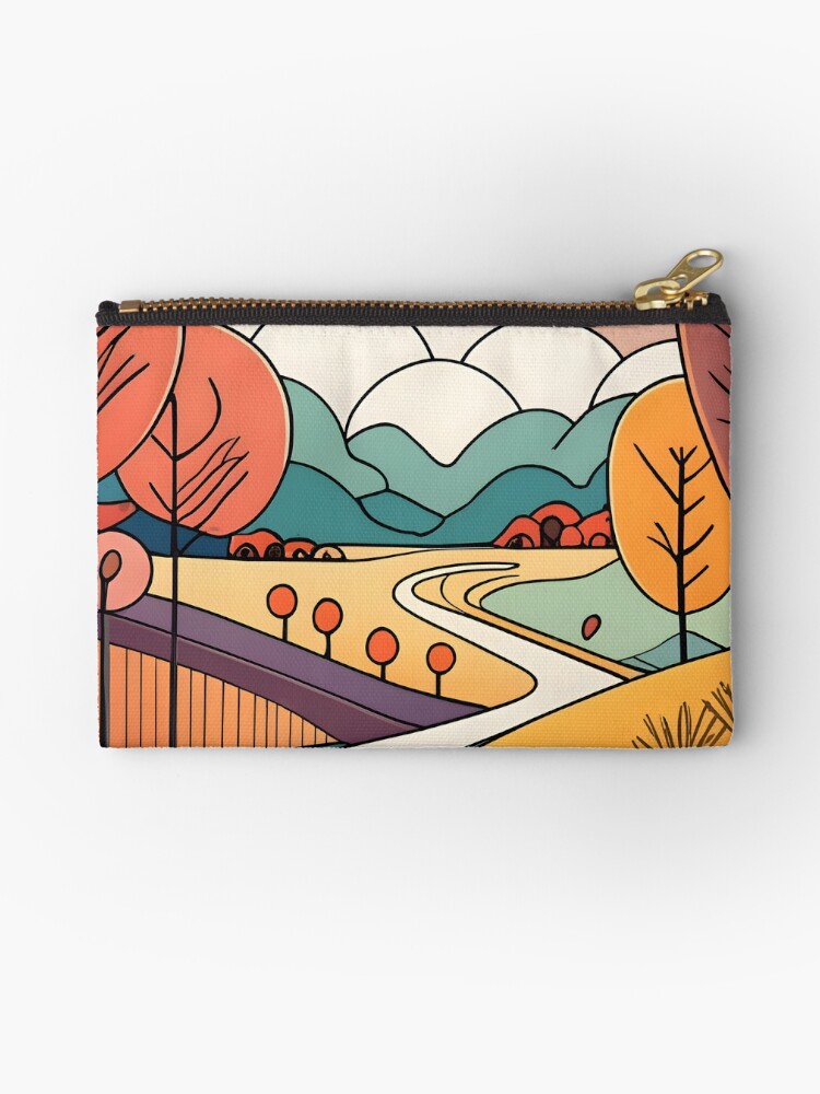 Thumbnail 1 of 4, Zipper Pouch, Autumn Landscape Minimalistic Drawing designed and sold by Patricks-Art.