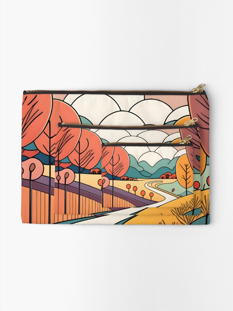 Thumbnail 2 of 4, Zipper Pouch, Autumn Landscape Minimalistic Drawing designed and sold by Patricks-Art.