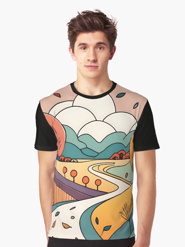 Thumbnail 1 of 5, Graphic T-Shirt, Autumn Landscape Minimalistic Drawing designed and sold by Patricks-Art.