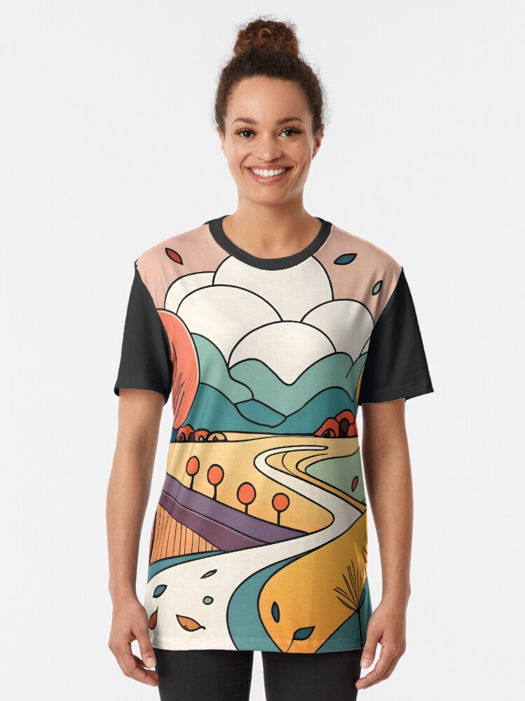 Thumbnail 2 of 5, Graphic T-Shirt, Autumn Landscape Minimalistic Drawing designed and sold by Patricks-Art.