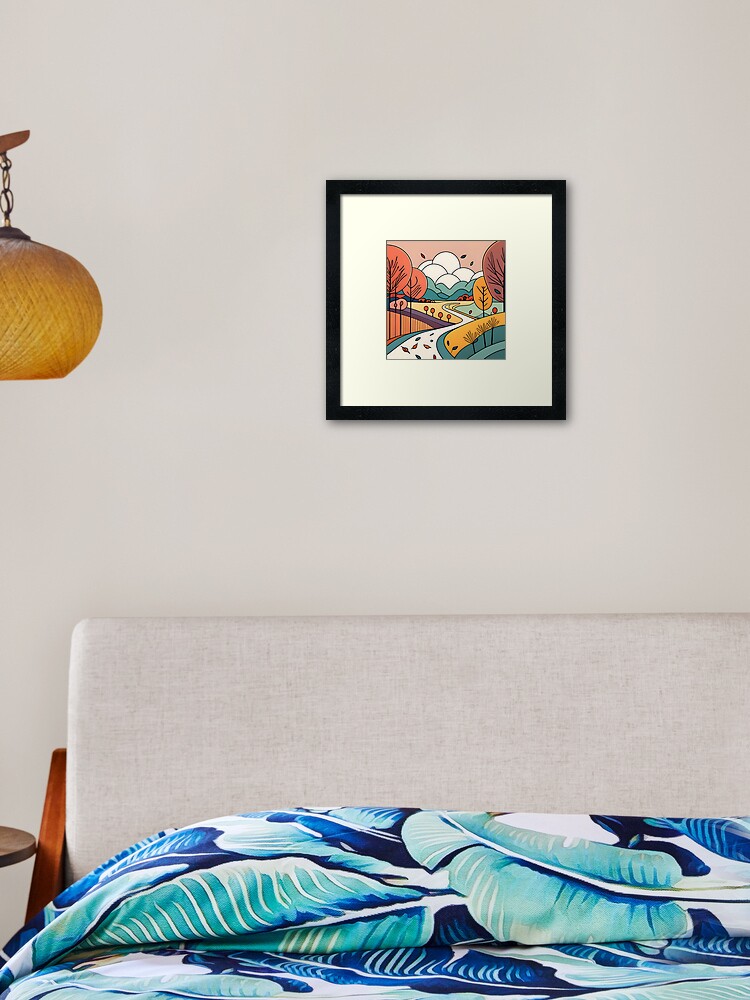 Thumbnail 2 of 7, Framed Art Print, Autumn Landscape Minimalistic Drawing designed and sold by Patricks-Art.