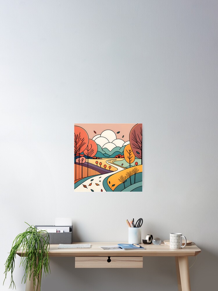 Thumbnail 2 of 3, Poster, Autumn Landscape Minimalistic Drawing designed and sold by Patricks-Art.