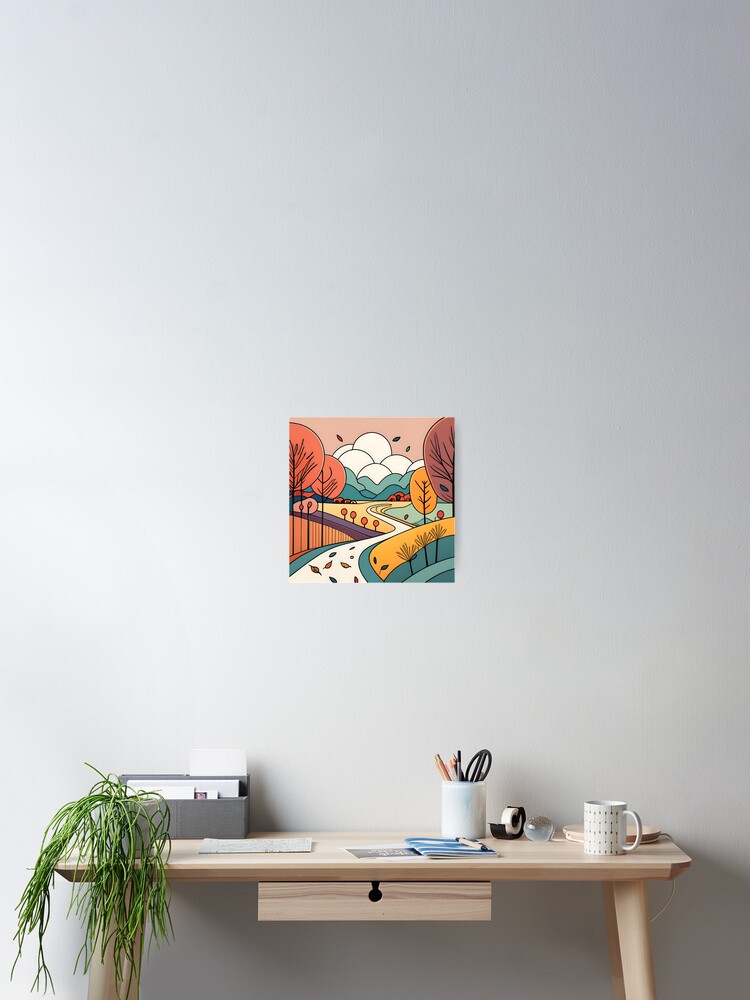 Thumbnail 2 of 3, Poster, Autumn Landscape Minimalistic Drawing designed and sold by Patricks-Art.
