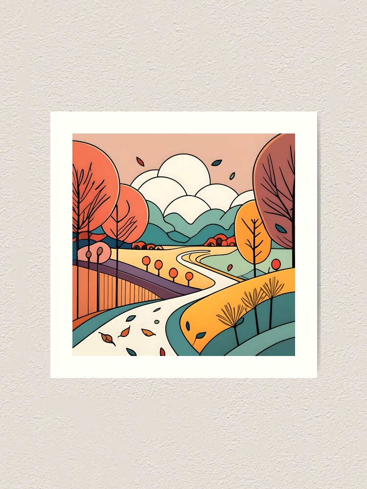 Thumbnail 1 of 3, Art Print, Autumn Landscape Minimalistic Drawing designed and sold by Patricks-Art.