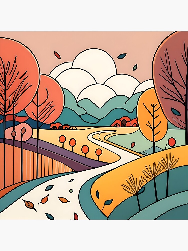 Thumbnail 3 of 3, Art Print, Autumn Landscape Minimalistic Drawing designed and sold by Patricks-Art.