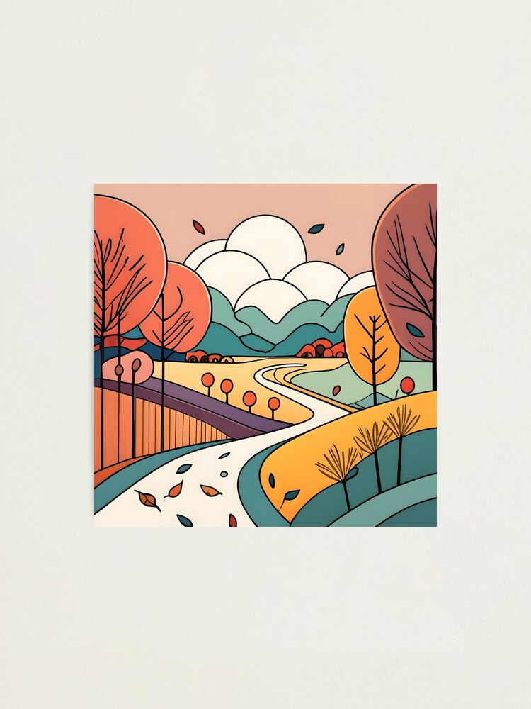 Thumbnail 1 of 3, Photographic Print, Autumn Landscape Minimalistic Drawing designed and sold by Patricks-Art.