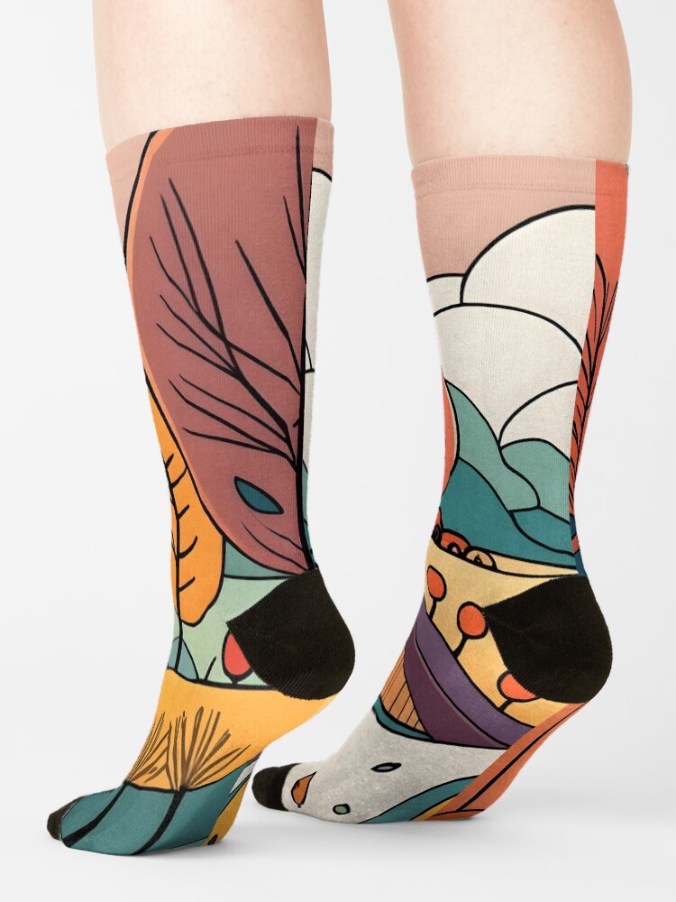 Thumbnail 4 of 5, Socks, Autumn Landscape Minimalistic Drawing designed and sold by Patricks-Art.