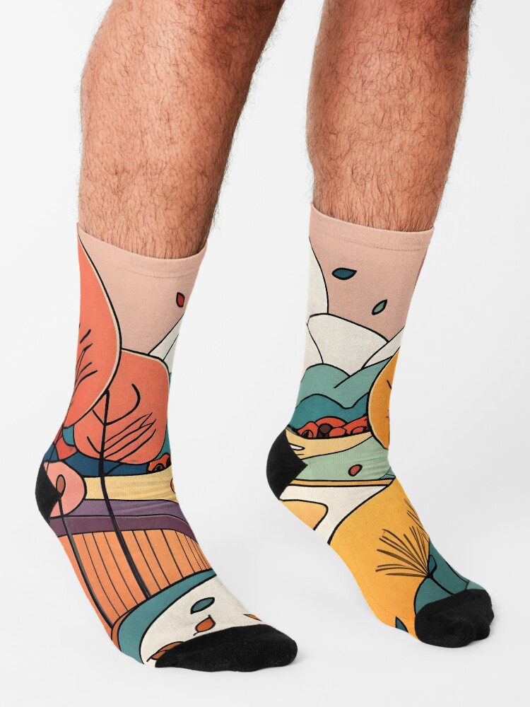 Thumbnail 3 of 5, Socks, Autumn Landscape Minimalistic Drawing designed and sold by Patricks-Art.