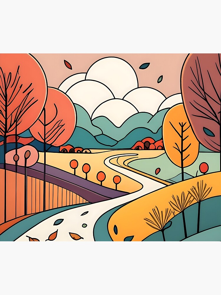 Thumbnail 6 of 6, Throw Blanket, Autumn Landscape Minimalistic Drawing designed and sold by Patricks-Art.