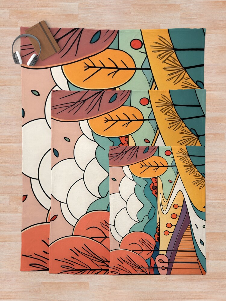 Thumbnail 5 of 6, Throw Blanket, Autumn Landscape Minimalistic Drawing designed and sold by Patricks-Art.