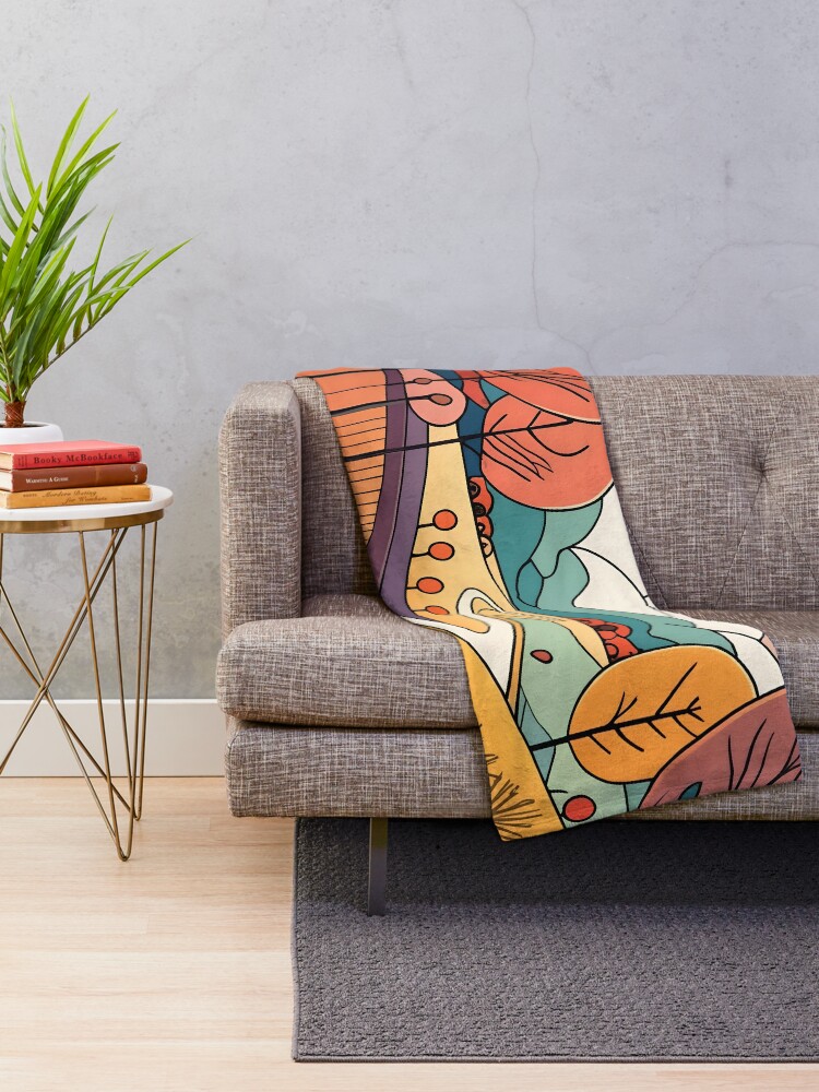 Thumbnail 2 of 6, Throw Blanket, Autumn Landscape Minimalistic Drawing designed and sold by Patricks-Art.