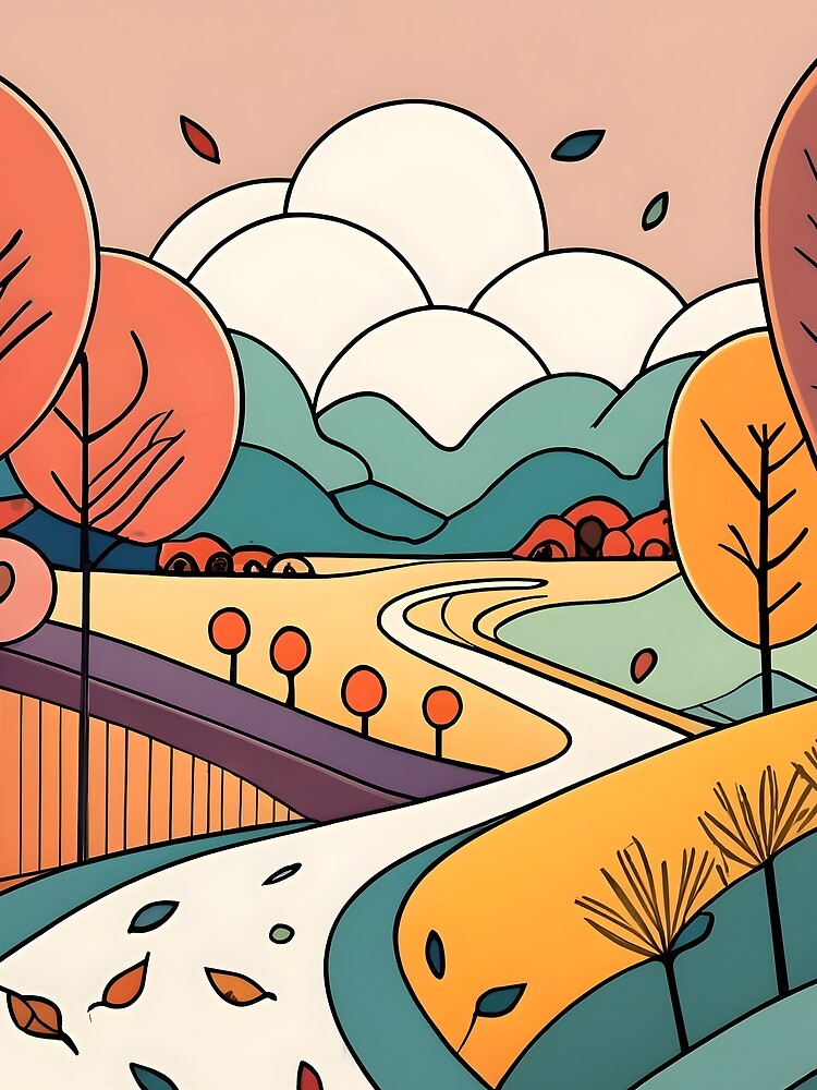 Thumbnail 3 of 3, Scarf, Autumn Landscape Minimalistic Drawing designed and sold by Patricks-Art.