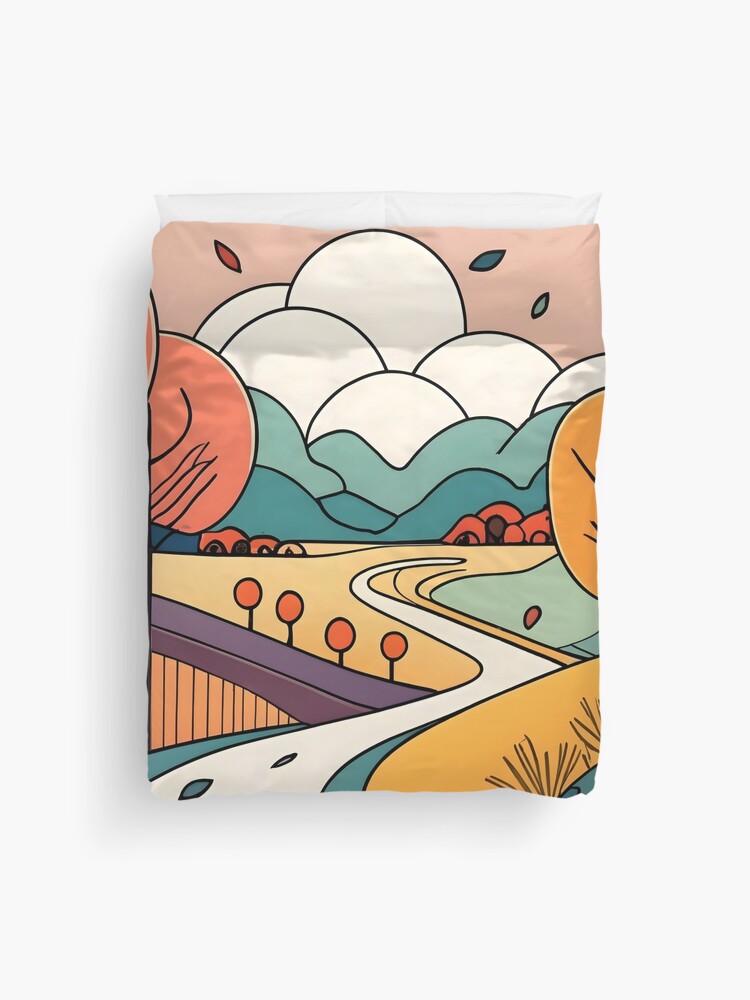 Thumbnail 1 of 2, Duvet Cover, Autumn Landscape Minimalistic Drawing designed and sold by Patricks-Art.