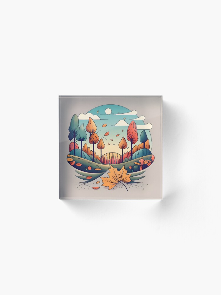 Thumbnail 2 of 5, Acrylic Block, Autumn Forest Minimalistic Drawing designed and sold by Patricks-Art.