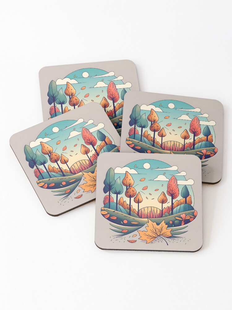 Thumbnail 1 of 5, Coasters (Set of 4), Autumn Forest Minimalistic Drawing designed and sold by Patricks-Art.