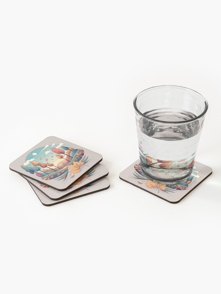 Thumbnail 2 of 5, Coasters (Set of 4), Autumn Forest Minimalistic Drawing designed and sold by Patricks-Art.