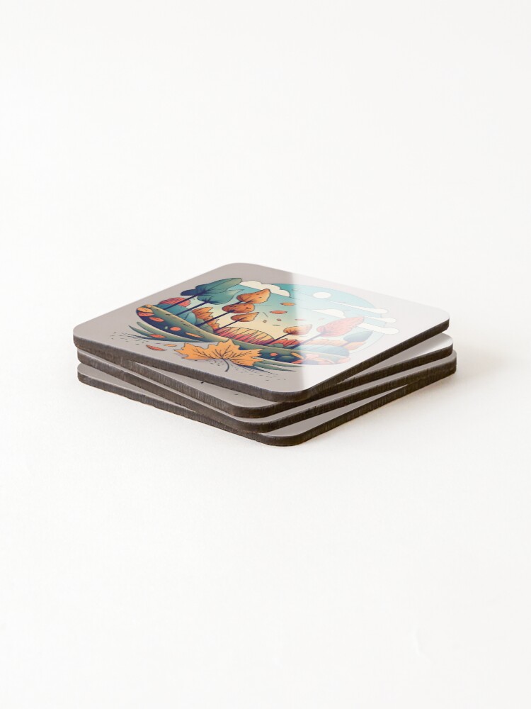 Thumbnail 4 of 5, Coasters (Set of 4), Autumn Forest Minimalistic Drawing designed and sold by Patricks-Art.