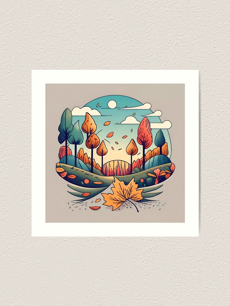 Thumbnail 1 of 3, Art Print, Autumn Forest Minimalistic Drawing designed and sold by Patricks-Art.