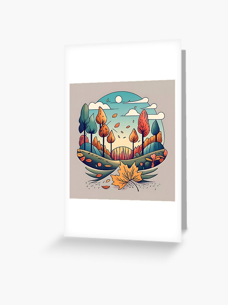 Thumbnail 1 of 2, Greeting Card, Autumn Forest Minimalistic Drawing designed and sold by Patricks-Art.