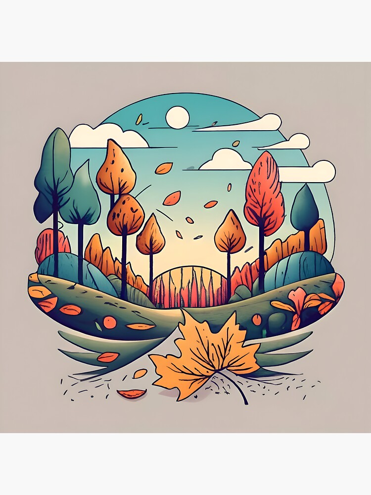 Thumbnail 4 of 4, Sticker, Autumn Forest Minimalistic Drawing designed and sold by Patricks-Art.