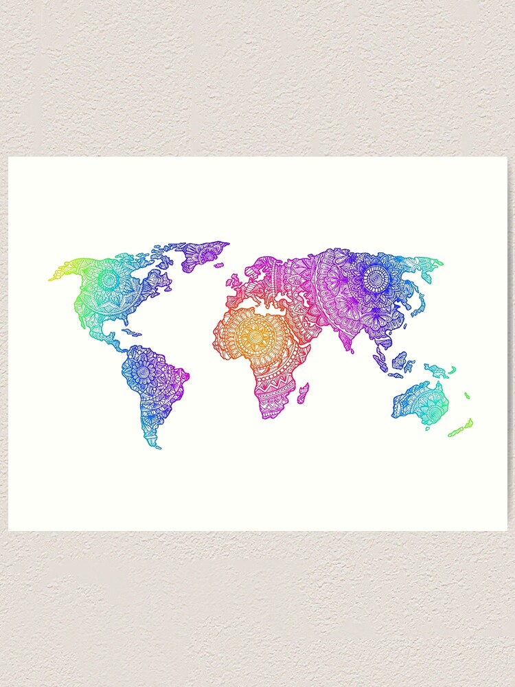 Colorful World Map Art Print By Oliviab1 Redbubble