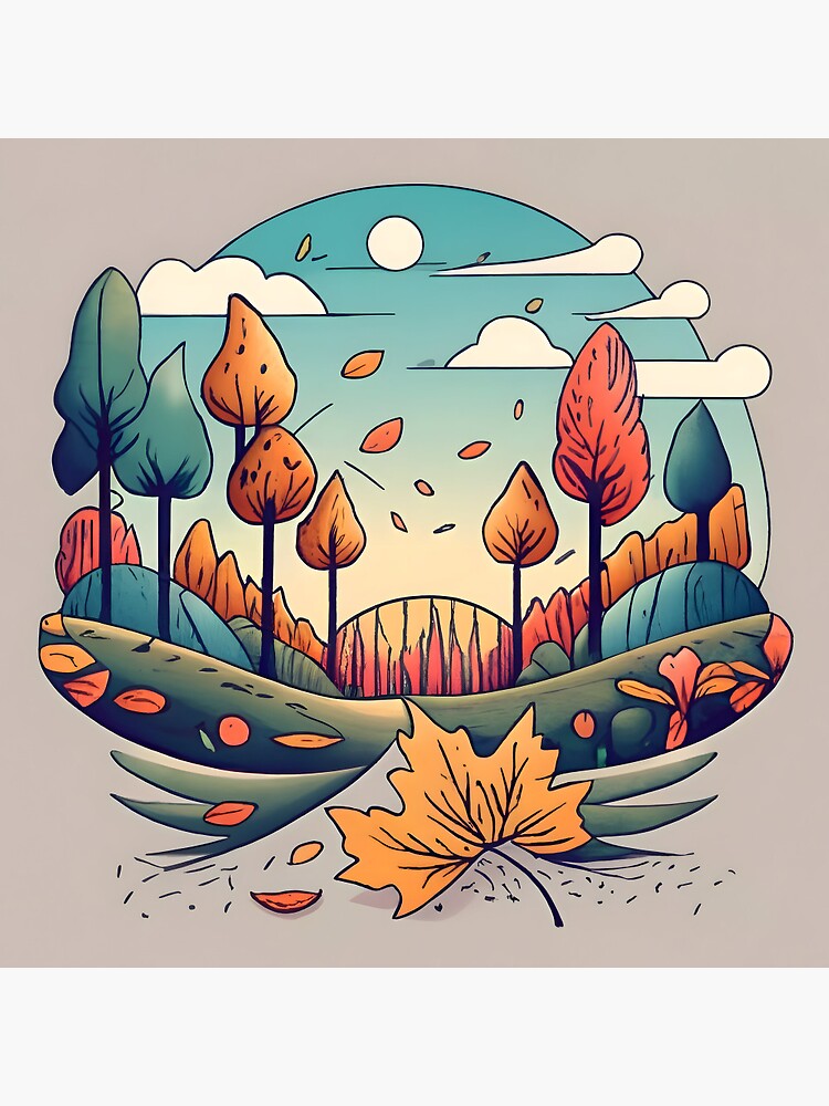 Thumbnail 3 of 3, Pin, Autumn Forest Minimalistic Drawing designed and sold by Patricks-Art.
