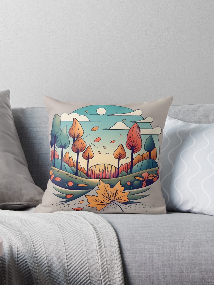 Thumbnail 1 of 4, Pillow, Autumn Forest Minimalistic Drawing designed and sold by Patricks-Art.