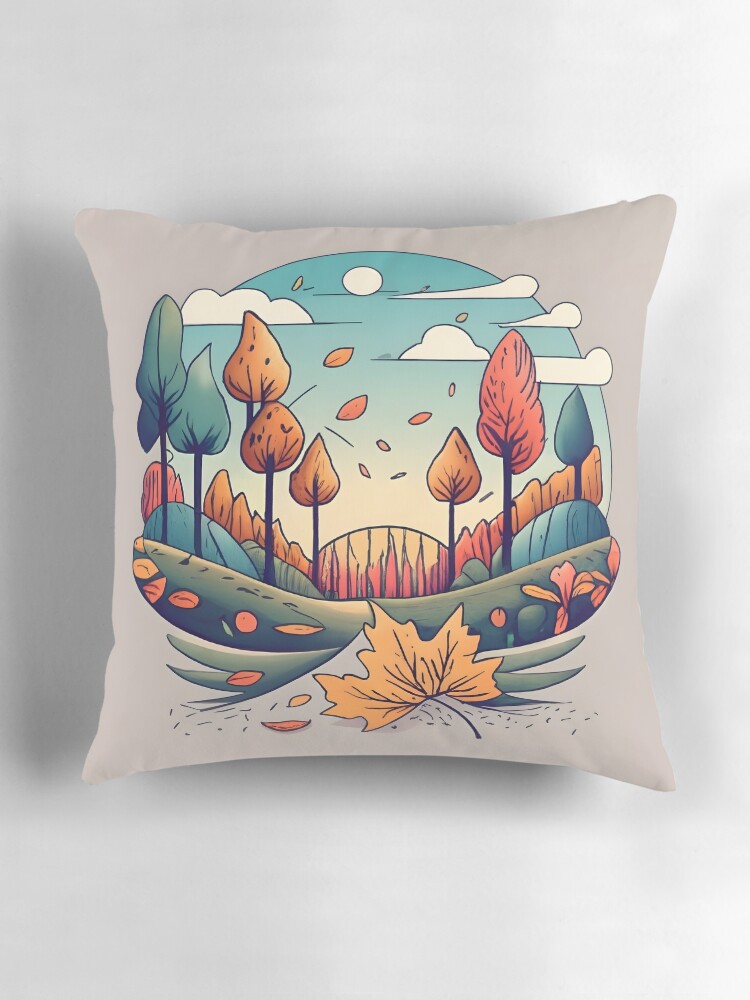 Thumbnail 3 of 4, Pillow, Autumn Forest Minimalistic Drawing designed and sold by Patricks-Art.