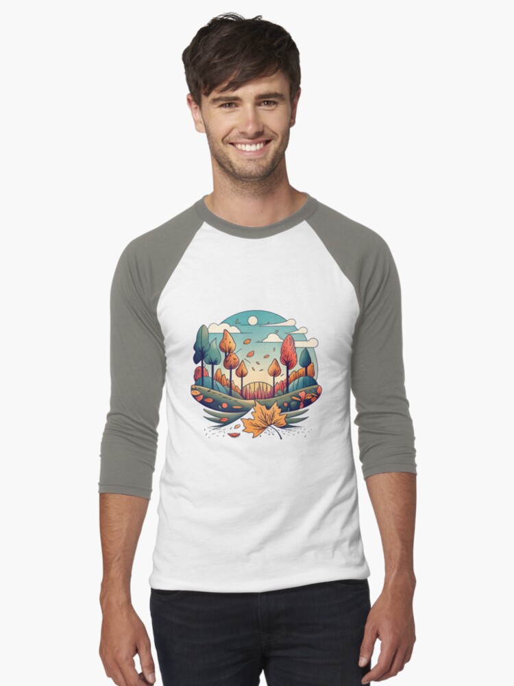 Thumbnail 1 of 3, Baseball ¾ Sleeve T-Shirt, Autumn Forest Minimalistic Drawing designed and sold by Patricks-Art.