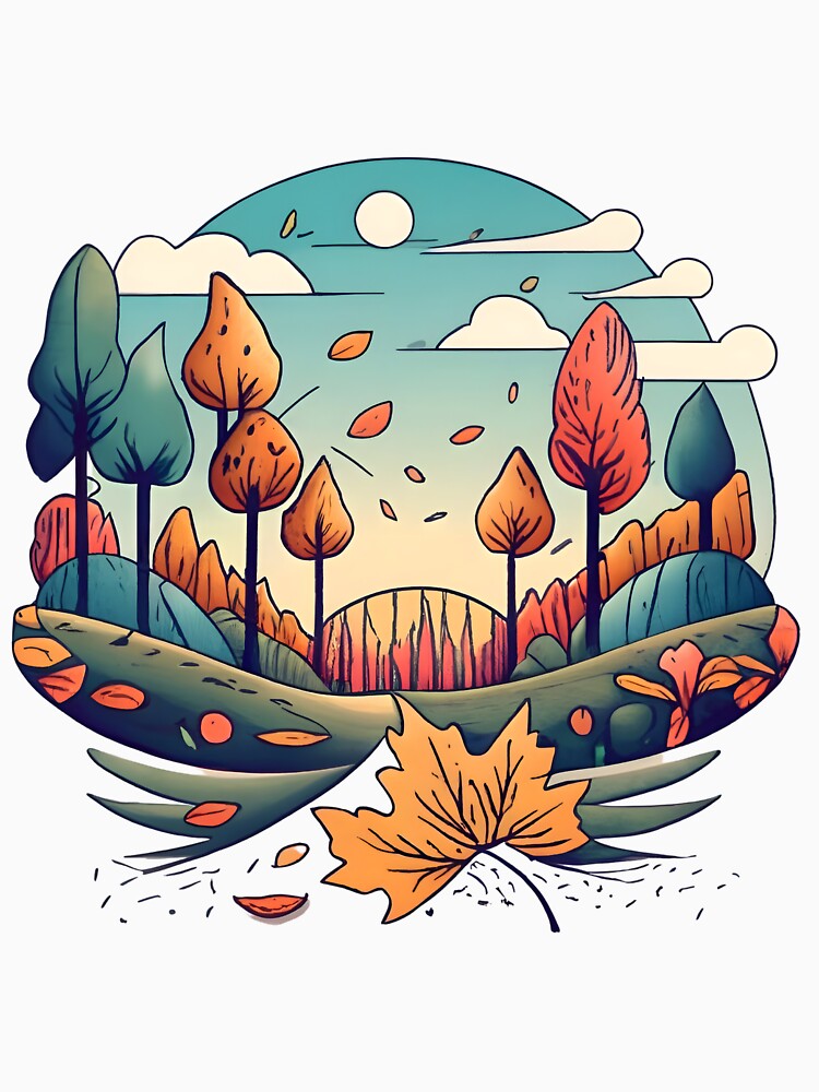 Thumbnail 3 of 3, Baseball ¾ Sleeve T-Shirt, Autumn Forest Minimalistic Drawing designed and sold by Patricks-Art.