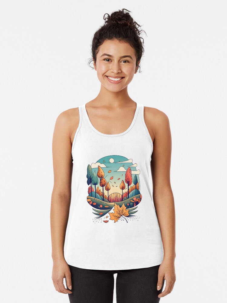 Thumbnail 1 of 3, Racerback Tank Top, Autumn Forest Minimalistic Drawing designed and sold by Patricks-Art.