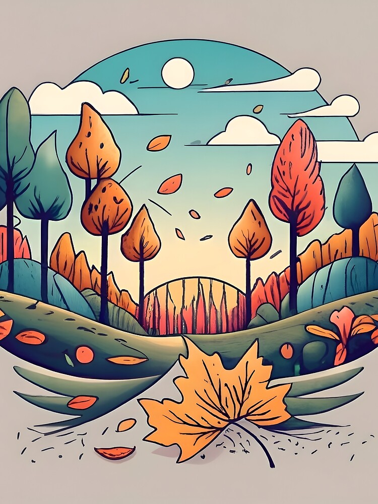 Thumbnail 3 of 3, Scarf, Autumn Forest Minimalistic Drawing designed and sold by Patricks-Art.
