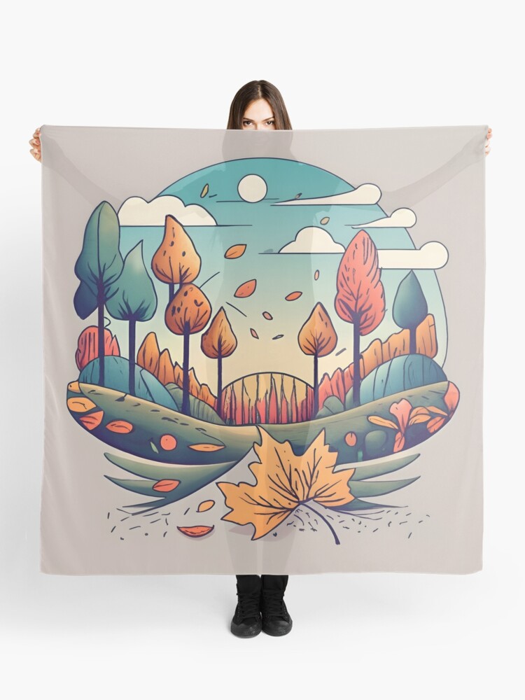 Thumbnail 1 of 3, Scarf, Autumn Forest Minimalistic Drawing designed and sold by Patricks-Art.