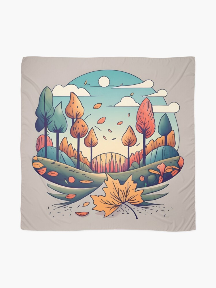 Thumbnail 2 of 3, Scarf, Autumn Forest Minimalistic Drawing designed and sold by Patricks-Art.