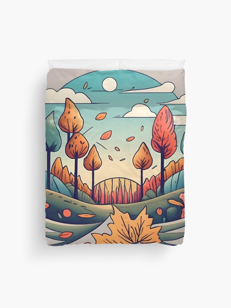 Thumbnail 1 of 2, Duvet Cover, Autumn Forest Minimalistic Drawing designed and sold by Patricks-Art.
