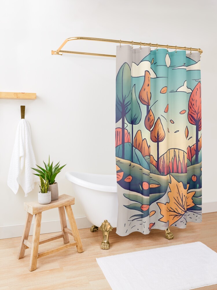 Thumbnail 3 of 5, Shower Curtain, Autumn Forest Minimalistic Drawing designed and sold by Patricks-Art.